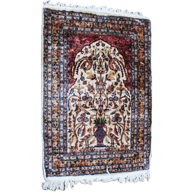 Red Vintage Wool Rug with Floral and Bird Motif, Pakistan, 1970s For Sale - Image 8 of 8