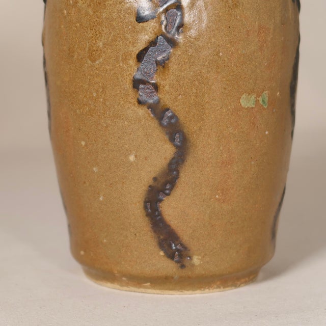 Organic Wheel Thrown Wood-Fired Stoneware Vase With Snake-Like Raised Surface Lines For Sale - Image 12 of 15