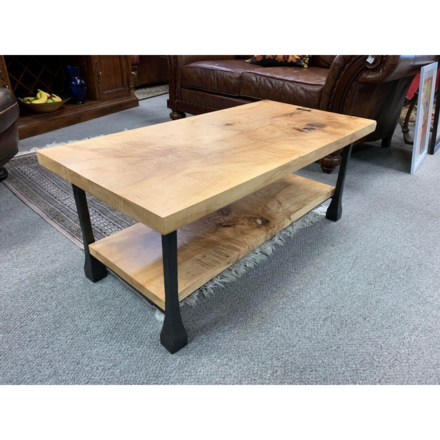 Industrial Restoration Hardware Knotty Wood & Iron Coffee Table | Chairish