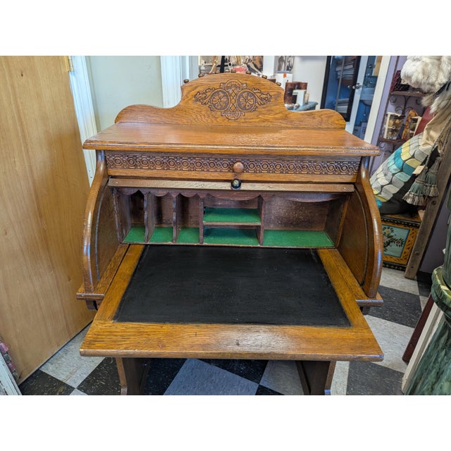 Traditional Mid 20th Century Roll Top Desk For Sale - Image 3 of 8
