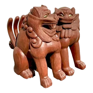 Vintage Boho Painted Wood Foo Lions - a Pair