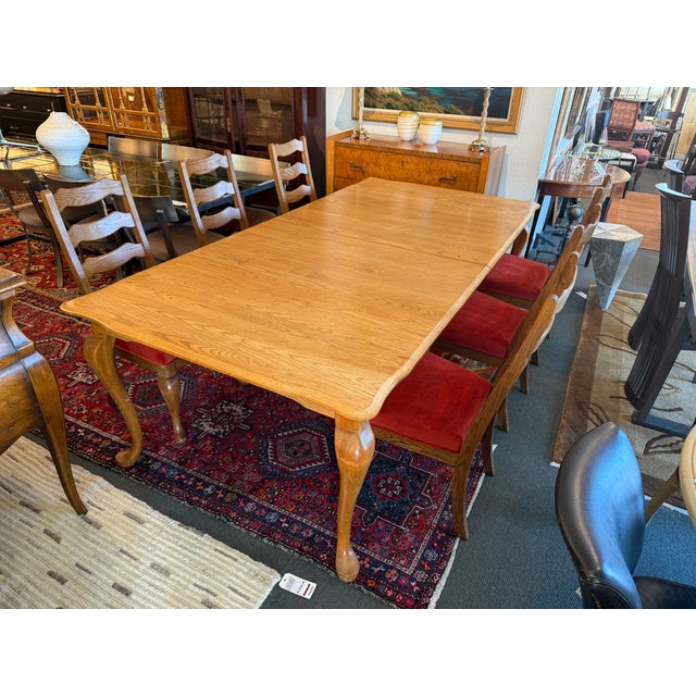 Queen Anne Extension Dining Room Extension Table + Six Dining Chairs Set For Sale - Image 12 of 15