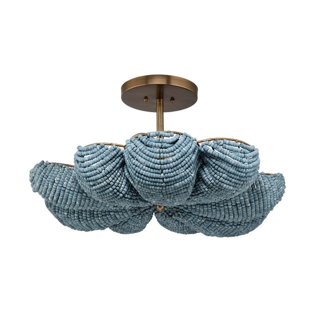 Blue Jamie Young Anguilla Semi-Flush Mount in Blue Wood Beads For Sale - Image 8 of 8