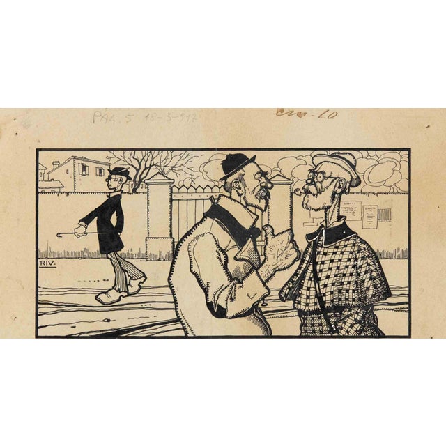 Carlo Rivalta, The Discussion, 20th Century, Watercolor For Sale
