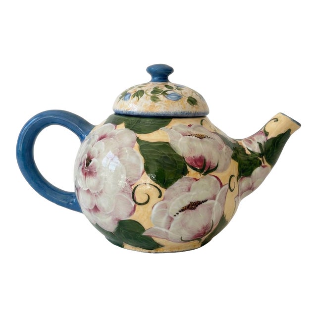 Vintage Hand-Painted Ceramic Tea Pot For Sale