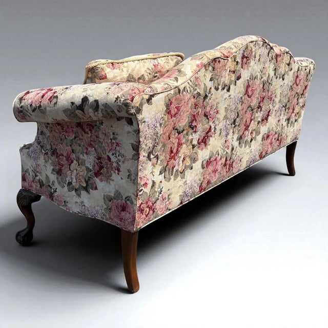 2020s Vintage Floral Humpback Sofa With Carved Claw-and-Ball Feet For Sale - Image 5 of 8