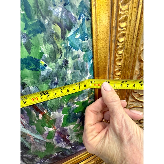 Large Impressionist Garden Landscape Oil Painting in Ornate Gilt Frame by P. M. Overton For Sale - Image 9 of 14