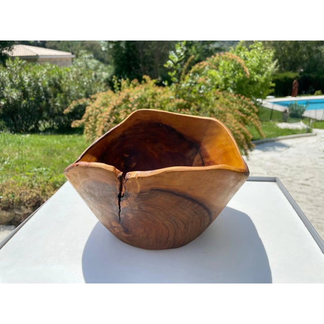 French Riviera Style Brown Bowl in Olive Wood, 1960 For Sale - Image 3 of 7