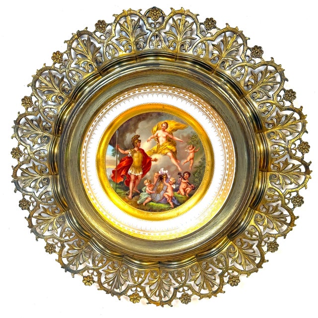 Pair Vienna Mythological Porcelain Plates in Pierced Gilt-Bronze Roman Frames For Sale - Image 15 of 18