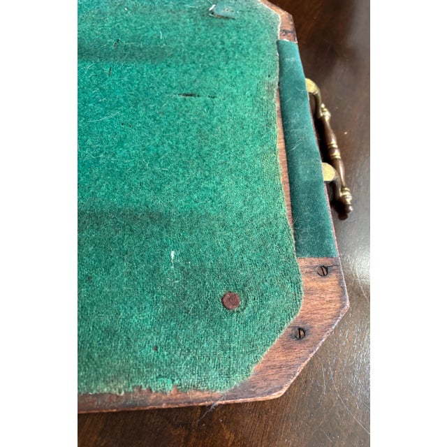 Gorgeous 1900’s Antique Serving Tray, English, Mahogany With Hand Painted Design at Center. 20”x13.5” Brass Handles For Sale - Image 9 of 12