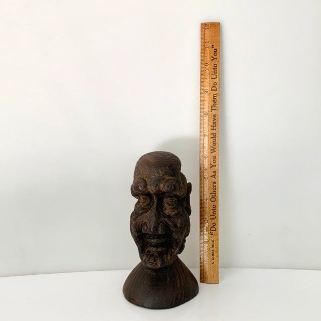 1970s Mid-Century Modern Brutalist Style Wooden Head Sculpture For Sale - Image 11 of 11