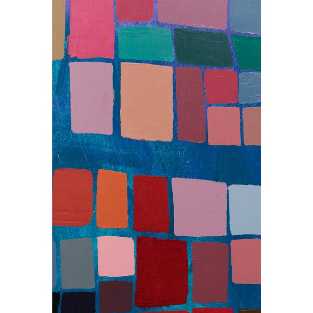 Textile "Squares / Turquoise Purple Orange" Large Abstract Oil Painting by Simon Findlay For Sale - Image 7 of 17