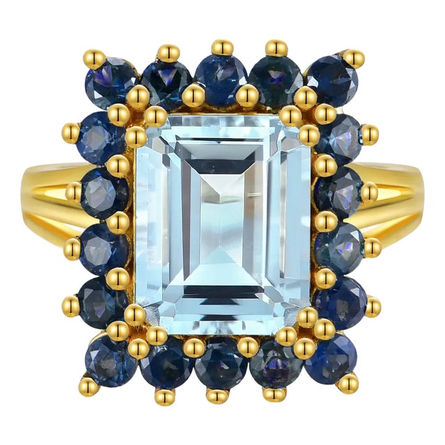Nina Zhou Margaret Aquamarine Sapphire Cocktail Ring in 14k Yellow Gold (All Sizes Available) For Sale