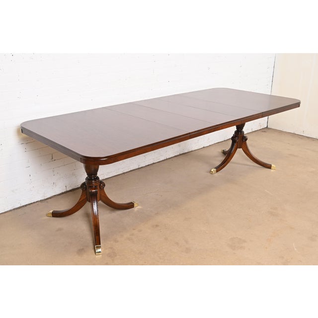 Drexel Georgian Mahogany Double Pedestal Extension Dining Table, Newly Refinished For Sale - Image 12 of 12