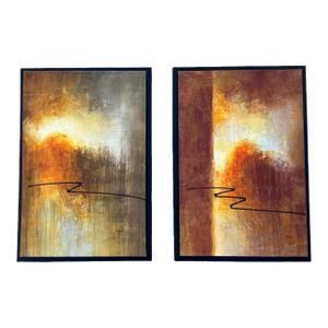 Late 20th Century Pair of Red & Gold Abstract Paintings