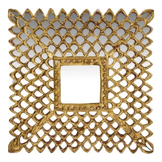 Antique French Giltwood Square Mirror W/Fish Scale Mirror Insets For Sale