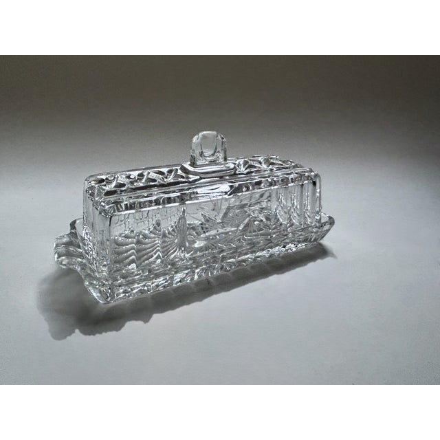 Mid 20th Century Vintage Federal Glass Co. Style Covered Cut Glass Butter Dish For Sale - Image 5 of 17
