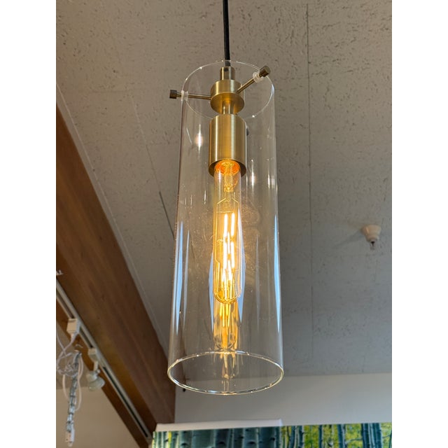 Gold Arcadia Collection Cylindrical Pendant Lights, Set of Three For Sale - Image 8 of 10