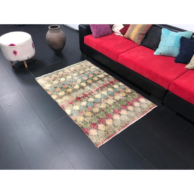 1960s Vintage Geometric Design Turkish Handmade Multicolor Rug For Sale - Image 5 of 11