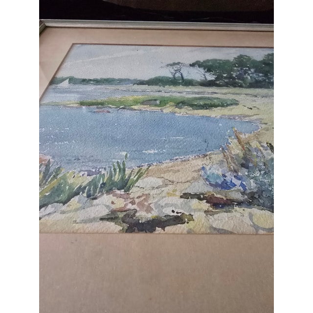 Impressionist Vintage Mid Century Signed Impressionist Wc Painting Beach For Sale - Image 3 of 9