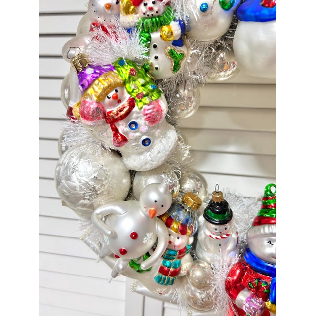 One-of-a-Kind Christmas Wreath With Vintage Blown Glass Snowman Ornaments For Sale - Image 4 of 11
