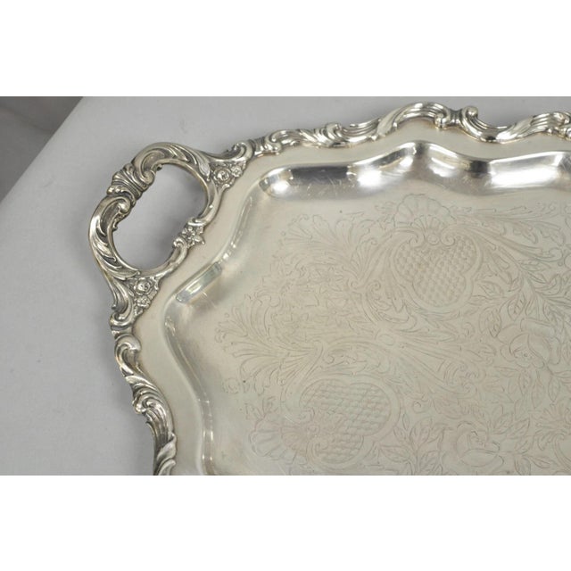 Traditional Antique Wallace Baroque Large 28" Silver Plated Serving Bar Tray W/ Handles For Sale - Image 3 of 12