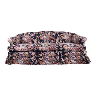 Vintage Floral Linen Slipcovered Camelback Sofa For Sale