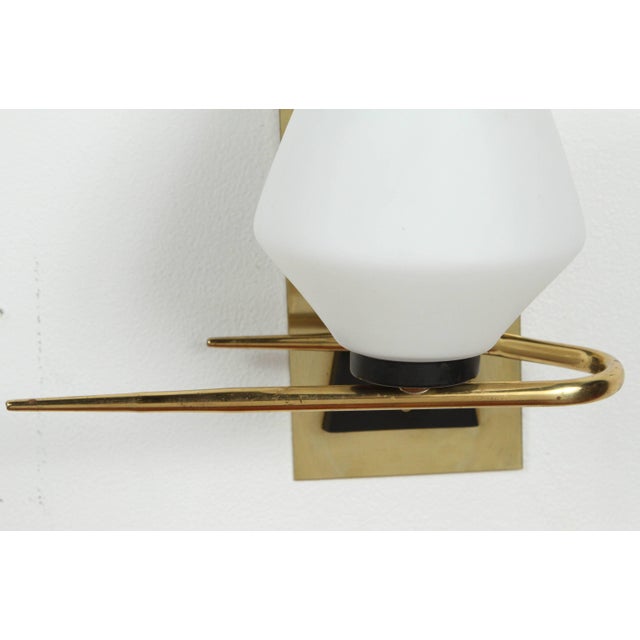 Mid-Century Modern Mid-Century French Sconces With Original Glass Shades - a Pair For Sale - Image 3 of 7