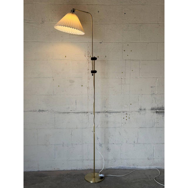 Textile Brass Floor Lamp With Adjustable Swing Arm Danish Mid-Century Modern 1960s For Sale - Image 7 of 10