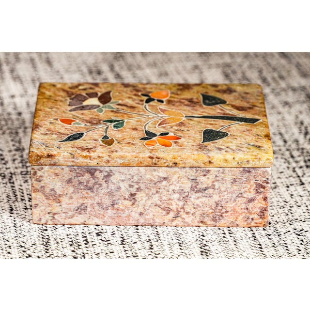 1930s Beautiful Pietra Dura Hand Made Antique Inlaid Stone Flower Specimen Jewelry Trinket Box Home Decor For Sale - Image 10 of 14