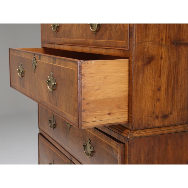 Wood Antique English Chest on Chest, Burl Walnut, 1880s For Sale - Image 7 of 15