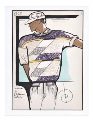 C1980s French Men's Sportswear Fashion Design Drawing-Summer, Matted