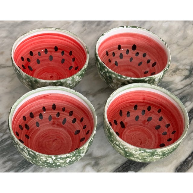 Hand Made in Greece Vintage Watermelon Bowls - Set of Four For Sale In Seattle - Image 6 of 11