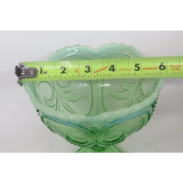 Jefferson Glass Beaded Fleur De Lis Green Opalescent Candy Compote Bowl 4568b For Sale - Image 16 of 18