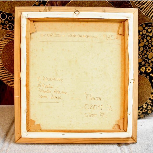 Wonderful oil painting by Maltese artist M. Arcidiacono. Grand Harbor in Malta at sunrise, dated September 1970. Signed by...