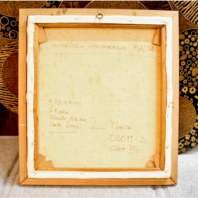 Wonderful oil painting by Maltese artist M. Arcidiacono. Grand Harbor in Malta at sunrise, dated September 1970. Signed by...