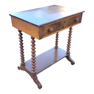 Early 20th Century Mixwood Fruitwoods Bobbin Turned Work Table