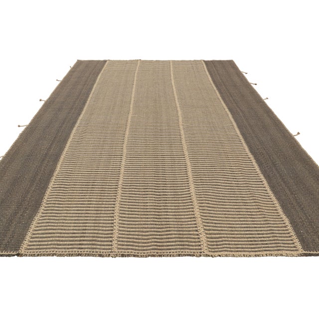 2010s Rug & Kilim’s Contemporary Kilim With Textural Beige and Brown Stripes For Sale - Image 5 of 7