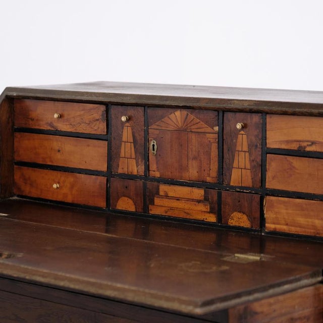 Wood Antique Empire Oak Secretary Desk with Inlay and Brass Fittings, 1840s For Sale - Image 7 of 13