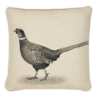 Country Linen Pheasant Right Piped Tapestry Cushion by Hines of Oxford For Sale