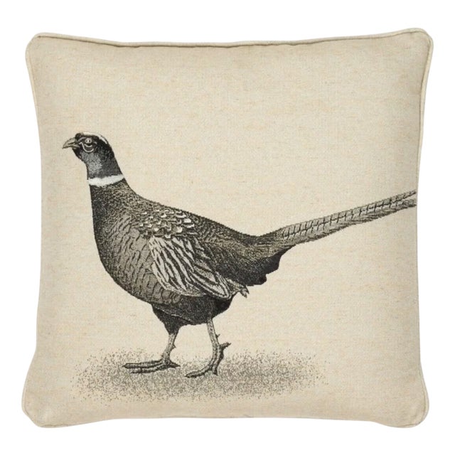 Country Linen Pheasant Right Piped Tapestry Cushion by Hines of Oxford For Sale