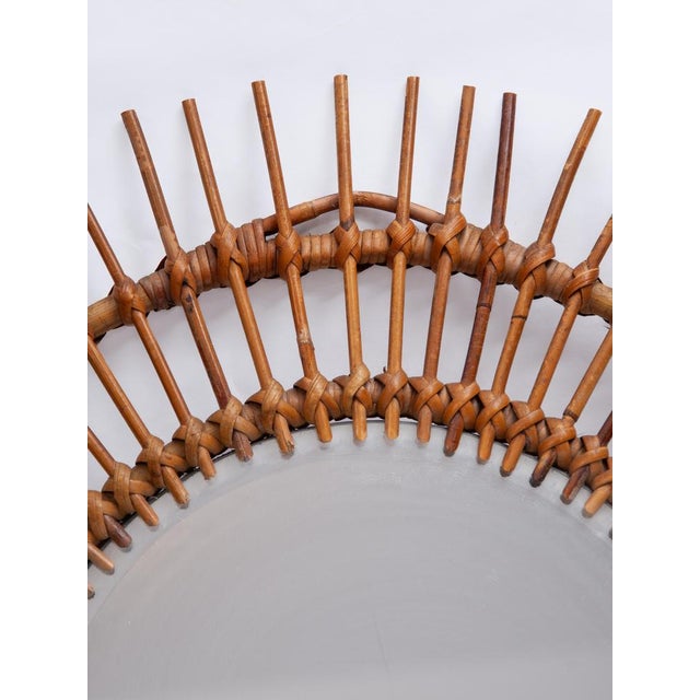 Round Sun Burst Wall Mirror in Bamboo, France, 1950s For Sale - Image 6 of 9