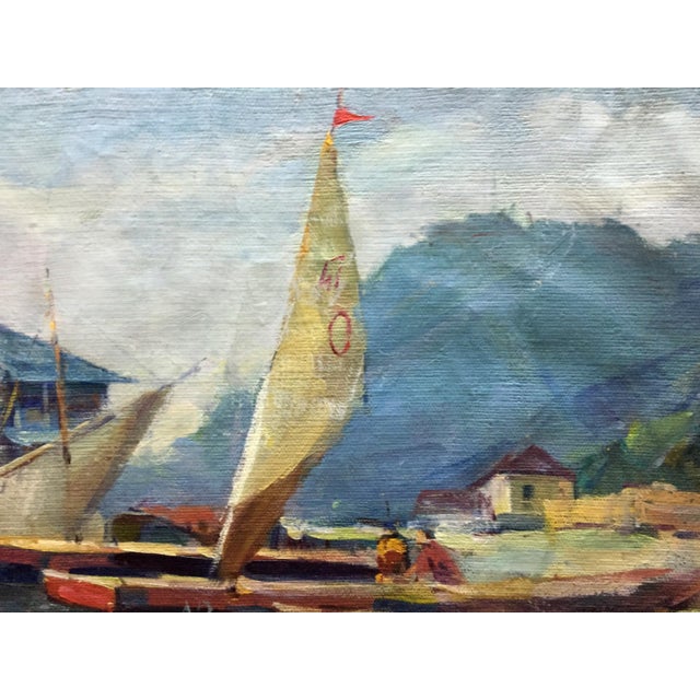1960s 1960s Oil Painting Boat Port For Sale - Image 5 of 10
