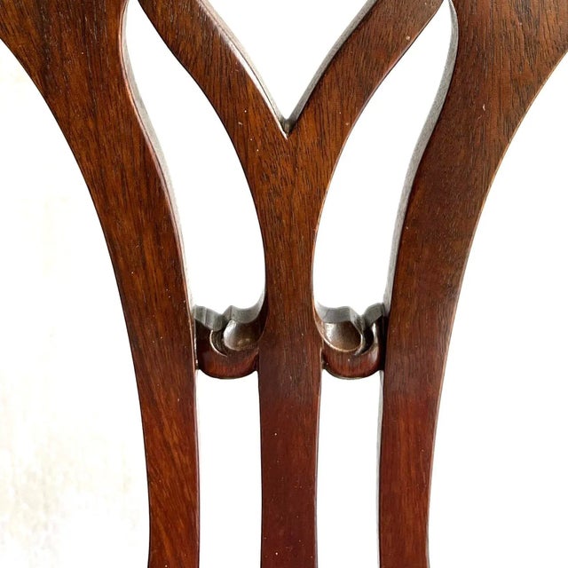Brown 1930's Chippendale Dining Chairs - Solid Mahogany - New Toile De Jouy- Set of 8 For Sale - Image 8 of 13