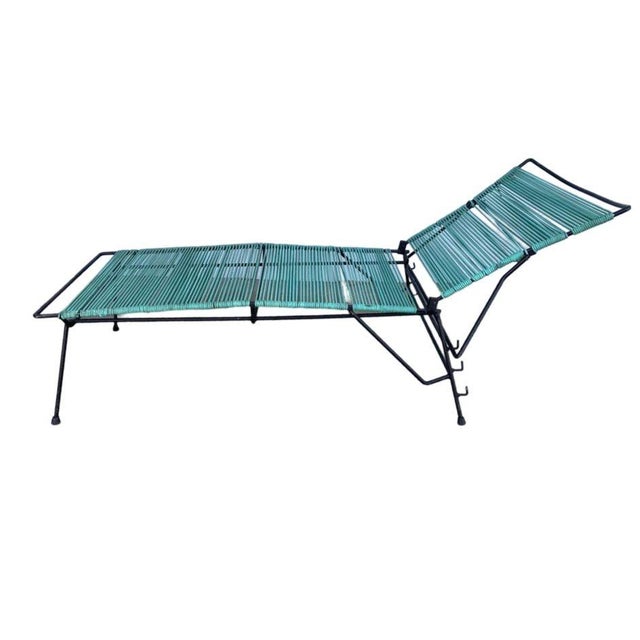 Metal Mid-Century Iron Outdoor/Patio Chaise Lounge W/ Teal Cord, 6 Available For Sale - Image 7 of 9