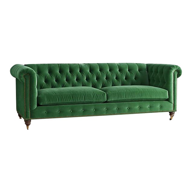 Anthropologie Velvet Green Chesterfield Sofa Chairish