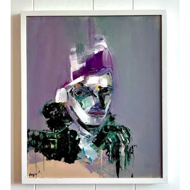 Vintage Boho Original Abstract Figurative Oil Painting on Canvas For Sale In West Palm - Image 6 of 9