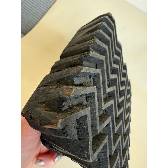 Antique Large Print Block Chevron Wooden Sculpture For Sale - Image 6 of 7