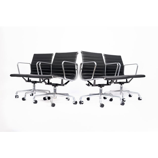Mid Century Aluminum Group Black Leather Office Chair by Eames for Herman Miller 4 Available