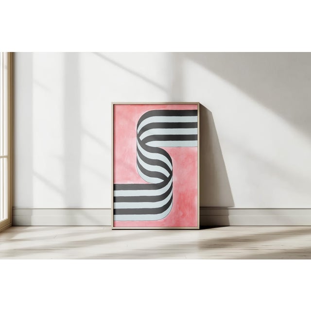 “Gray and Black Ribbon” is a contemporary geometric painting by Ryan Rivadeneyra that channels the graphic clarity of...